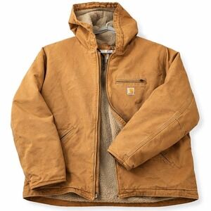 Carhartt Active Jacket Men's 4XL Brown Duck Canvas Sherpa Lined Hooded Work